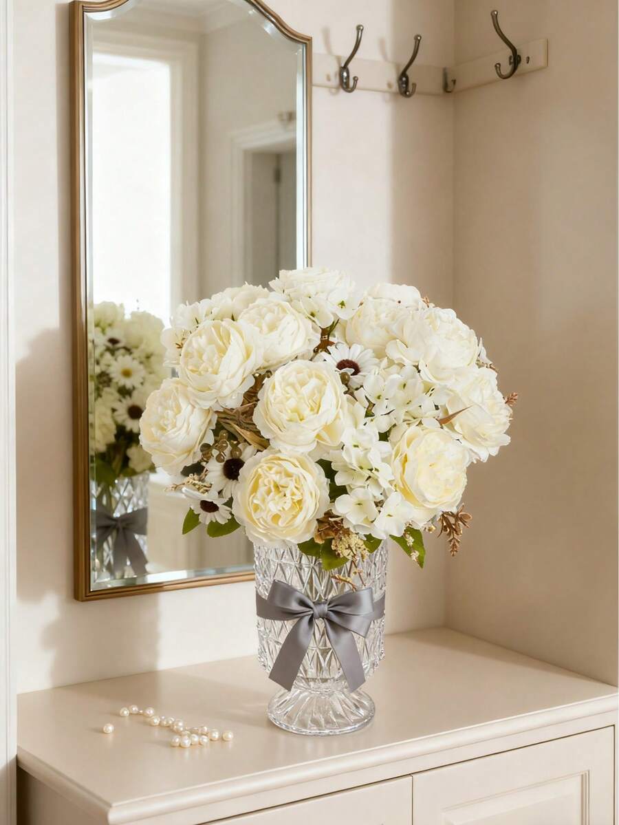 1/80pcs Simulated Peony Flower, Silk Peony, Artificial Plant, Home, Restaurant, Living Room, Outdoor Garden Decor, Floral Arrangement, Photography Prop, Autumn, Vase, Flower Wall, Wreath, Bridal Bouquet, Wedding Decor, DIY Wreath Material, Birthday Party Decor, Home Decor Accessory - White - View 1