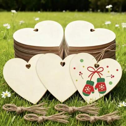 10pcs Large Heart-Shaped Wooden Pendants. You Can Add Colors Yourself With A Pen. Suitable For Holiday Celebrations, Perfect For Making Cards, Party Decorations, And Ornaments.