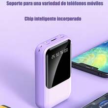 Mini Cargador Portátil Rápido de 20,000Mah 5V2A, Cargador de Teléfono Multifuncional de Alta Capacidad, Cable Desmontable 4 en 1, Luces LED Ultra Brillantes, Batería Esencial para Viajes, Pantalla Inteligente Digital, USB-C - Rosa Pálido - Ver 3