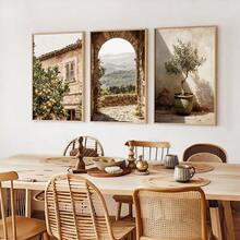 Bộ 3 món, Tranh treo tường phong cách Địa Trung Hải cổ điển, Tranh in phong cảnh Tuscan mộc mạc với cây chanh, vòm đá và cây ô liu, Trang trí tông màu trung tính Boho cho phòng khách, phòng ngủ, nhà bếp, ký túc xá, hành lang, tranh áp phích canvas không khung mang phong cách trang trại, trang trí mùa xuân, trang trí tường - Màu xanh Ô liu - Xem 7