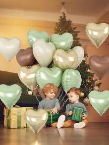 Balões de coração verde, dourado e marrom (12/24 unidades), balões metalizados retrô em tons de verde pastel, dourado, bege e café, em formato de coração, além de balões em tons de oliva, neutro, bege e creme para festas de aniversário com tema boho, floresta, camuflagem, militar, caça e chá de bebê. - Multicolorido - Ver 4