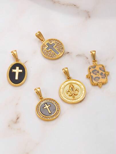 1 pieza Colgante chapado en oro de 18K de acero inoxidable, colgante de cruz, colgante con estampado de leopardo, colgante de unicolor, para hacer collares y pendientes, uso diario, regalo