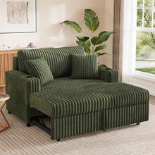 Green 52" 3-In-1 Convertible Pull-Out Sofa Bed Sleeper Loveseat With Reclining Backrest, Built-In Cup Holders, Pet-Friendly Corduroy Sofa For Small Space - Màu xanh lá cây đậm - Xem 2