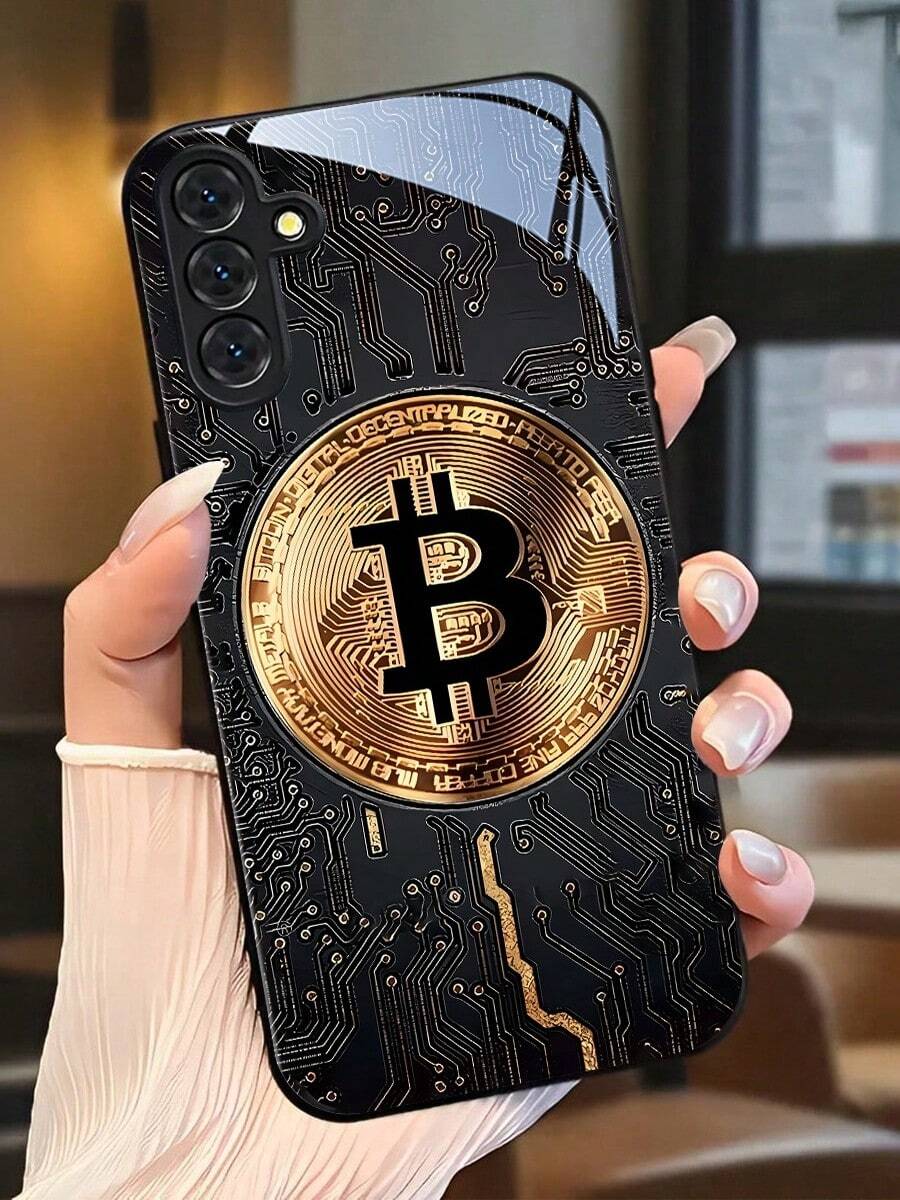 Bitcoin Circuit Tempered Glass Phone Case Suitable For Compatible With Iphone 17,16, 15, 14, 13, 12, 11, PRO MAX,PRO,PLUS,17Air,As Well As Galaxy S25/S24/S23/S22/S21Ultra/FE/Plus/,A71/56/55/54/53/52/36/35/34/32/26/25/24/23/16/15/14/06/A05,Fashion Creative Design New Mobile Phone Case - Multicolor - View 1