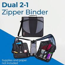 -it - Carpeta doble con cierre 2 en 1, dos anillos en D de 1.5 pulgadas, capacidad de 600 hojas, bolsa para lápices yúltiples bolsillos, organizador escolar y oficina con correa para el hombro - Negro azabache - Ver 9