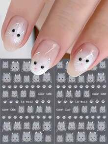 2pcs Cartoon Cat Nail Decals, Animal Theme, 3D Self-Adhesive Nail Art Stickers,For DIY Nail Manicure, DIY Korean Y2K Cute Kitten Nail Embellishments - White - View 7
