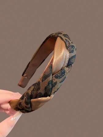 1 st. nytt leopardmönstrat vävt pannband för kvinnor, exklusivt mångsidigt hårtillbehör för hårbågar, höst/vinter, hårband