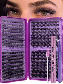 640片假睫毛套装，含睫毛工具，大容量可重复使用条状假睫毛，长度10-16毫米，D-100D可选，蓬松自然纤长，适合新手日常佩戴，是派对、周年纪念日和圣诞节的理想礼物。 - 紫色 - 查看 3