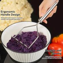 1个不锈钢波浪形土豆泥压泥器，厨房蔬果泥制作工具，一体式不锈钢厨房用具，波浪形设计，适用于万圣节、感恩节、圣诞节等节日，轻松备餐，经久耐用且易于清洁，厨房工具和小工具，家庭厨师必备