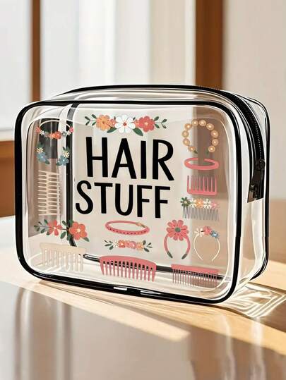 PVC Material Hair Accessory & Toiletry Bag, PVC Travel Organizer Bag With Zipper Closure - Lightweight, Fade-Resistant Cosmetic Toiletry Bag For Women/Girls, Portable Makeup Case, Easy To Wipe Clean, Tech-Savvy Storage Bag | Modern Aesthetics | Fade-Resistant Material, Travel Essential, Vacation/Summer/Back To School Supplies Bag, School Toiletry Bag, Waterproof Travel Toiletry Bag Toiletries Bag Wash Bag Shower Bag Clear Makeup Bag Waterproof Bag Large Capacity Packing Cubes Makeup Bag Vacation Essentials