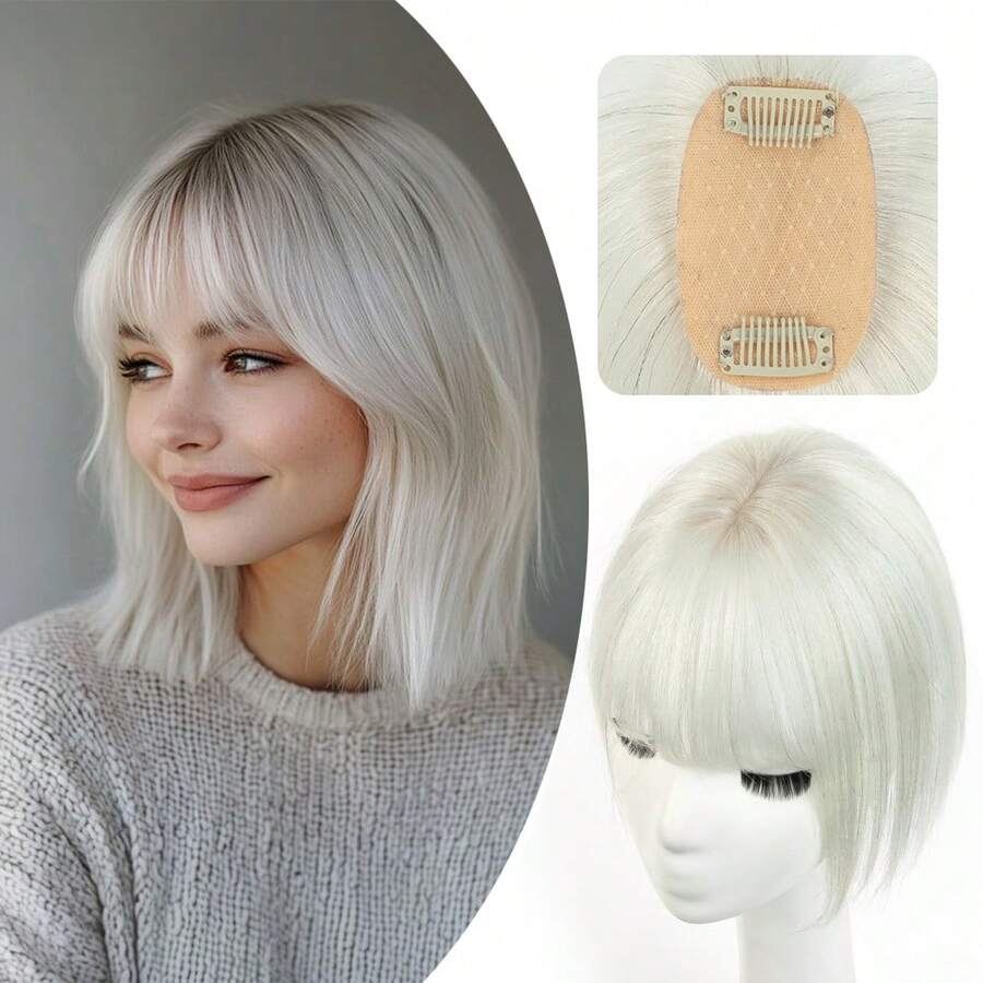 5x9cm Human Hair Topper Hair Piece Top Base Middle Part With Bangs 9 Colors Available For Women Hair Loss Or Bangs HairStyle, Easy To Install, Lightweight, Suitable For Daily Use, Dates, Parties, And Various Holidays. Highlight Your Beauty - SA02 - 查看 1