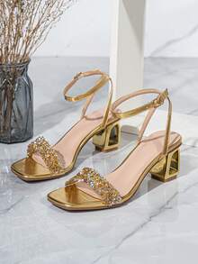 Women's Fashionable Elegant Crystal (Electroplated) Rhinestone High Heel Sandals, Suitable For Outings, Banquets, Parties And Other Events,Spring Summer Outfits - Gold - View 8