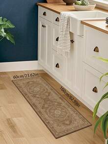 1pc Mediterranean Style Blue Floral Printed Vintage Patterned Area Rug, Suitable For Living Room, Bedroom, Entryway, Kitchen, Bathroom, Gaming Room, Study, Machine Washable - Multicolor - View 4