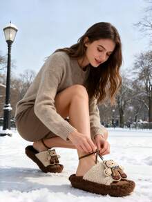 Pantuflas de felpa para mujer, pantuflas suaves y cálidas cómodas para el invierno, pantuflas planas divertidas de suela gruesa y silenciosas para el hogar de la mujer, pantuflas de felpa de oso de dibujos animados para el dormitorio, pantuflas de felpa de invierno para resort, pantuflas cómodas para interiores de mujer, dormitorio, invierno, zapatos de invierno, zapatos para el hogar, suela gruesa, esponjoso, pantuflas de felpa para mujer, zapatos peludos, zapatos de mujer, pantuflas beige - Beis - Ver 8