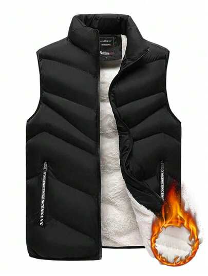 Men's Winter Vest, Simple Solid Color, Zippered Pocket, Comfortable Stand Up Collar Design, Soft And Smooth Lining, Comfortable To Wear.