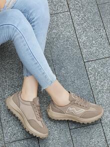 Women's Casual Sports Shoes, Low-Top Fashion Letter Print Anti-Slip Breathable Lace-Up Running Shoes, Outdoor Sneakers, All Season