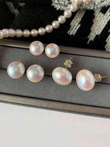 3 Pairs Retro Minimalist Elegant Faux Pearl Stud Earrings Set, Chic Lightweight Earrings Suitable For Women's Daily And Holiday Wear - Đầy màu sắc - Xem 2