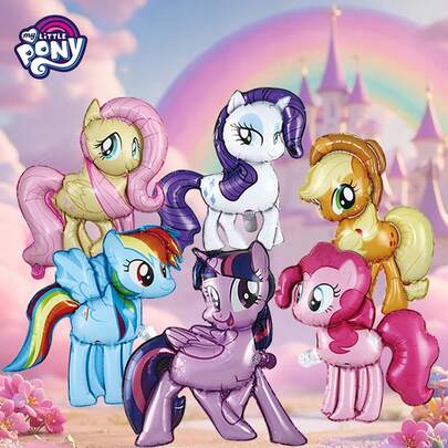 Hasbro 6pcs  Officially Licensed Twilight Sparkle Applejack Rainbow Dash Fluttershy Rarity Pinkie Pie Balloon Set Cute Cartoon Style Decoration Carnival Party Photo Props Party Supplies Christmas Birthday Gifts