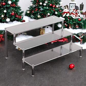 1 Desktop Transparent Acrylic Christmas Decoration Staircase Display Rack, Christmas Party Desktop Acrylic Trapezoidal Creative Decoration Decoration Ornament, Miscellaneous Items Staircase Display Shelf