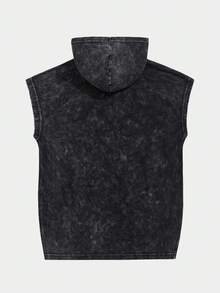 Men's Street Fashion Washed Distressed Sleeveless Black Hoodie, Punk Rock Style, Suitable For Music Festivals And Concerts - Black - View 2