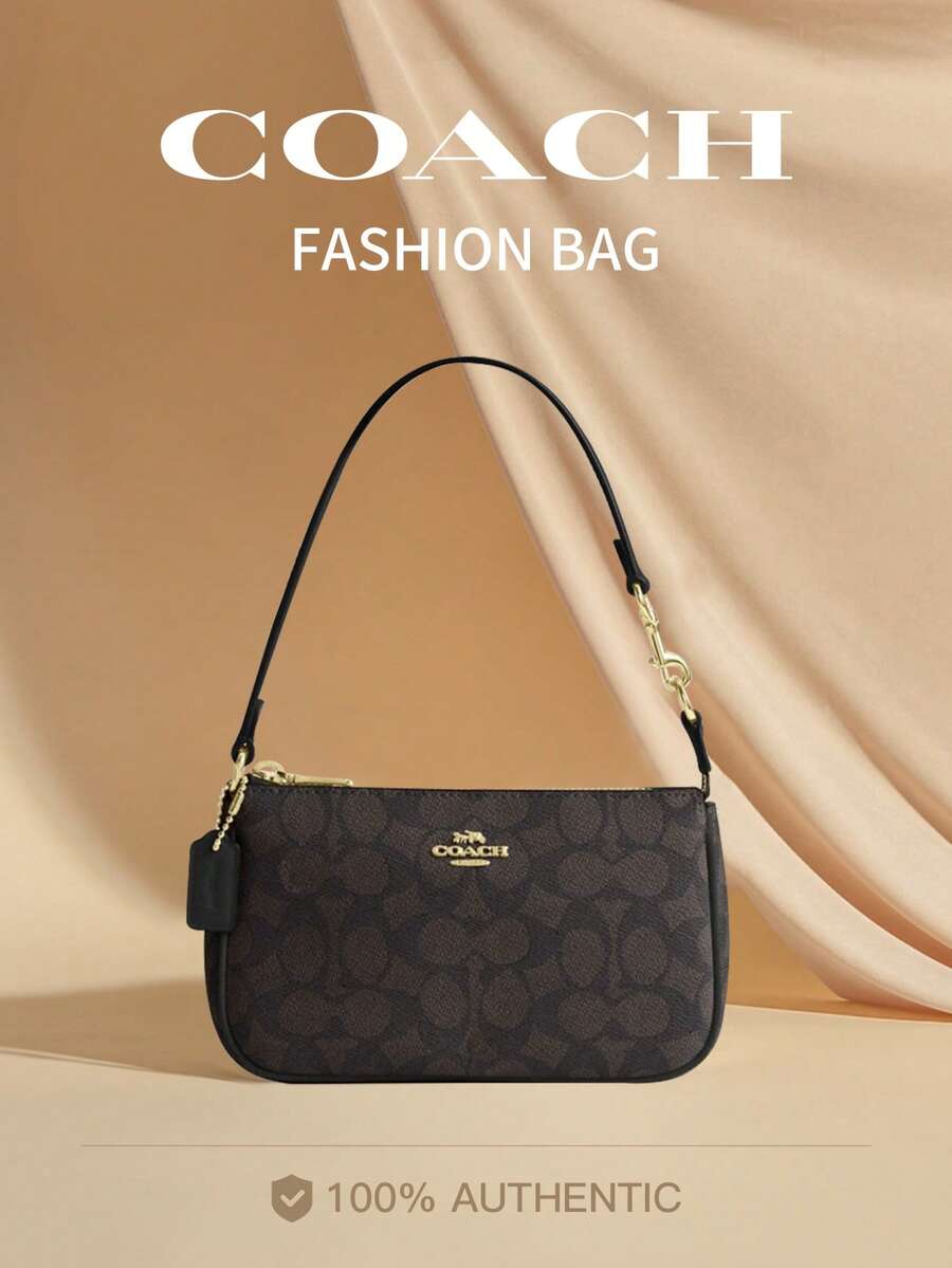 Coach Nolita 19 单肩包,经典帆布材质,复古女士腋下包,方形斜挎包,优雅旅行包 - 胡桃木拼黑色 - 查看 1