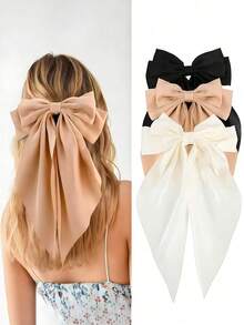 2pcs/Set Black & White Satin Oversized Bow Hair Clips, Large Size With Flowing Ribbons - Suitable For Girls And Women, Fits Various Hairstyles, Ponytail And Bun, Great For Back To School, Halloween Events And Daily Wear, Halloween Accessories, Fall, Festival, Rave Accessories, Claw Clips, Hair Claws, Hair Slide, Hair Barrettes, Fall Fashion, Autumn, Winter Outfit For Women, Bows, Cute, Hair Accessories - Multicolor - View 13