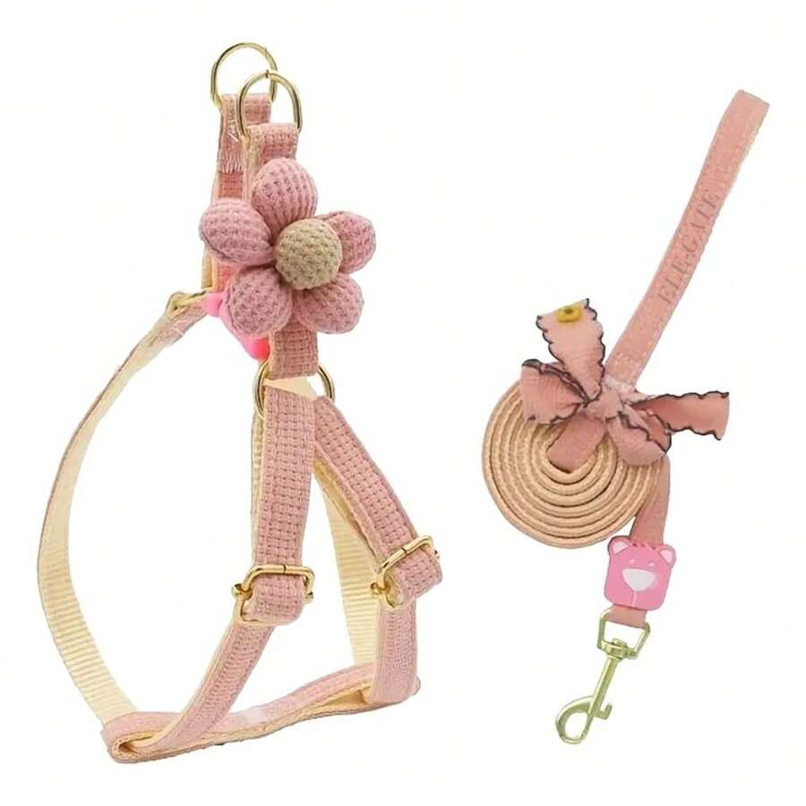 Correa Pechera Tela Ajustable Diseño Flores Mascota Pequeñas - Rosa - Ver 1