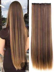 超长直发假发片 80厘米 5夹式接发 耐热合成纤维 黑色 金色 棕色 自然款假发片 女士日常佩戴 1片 - 彩色 - 查看 1