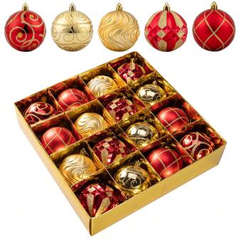 16Pcs Christmas Ball Party Favors, Multi-Item Party Favor Packs For Christmas, Shatterproof Christmas Ball Ornaments Set, Christmas Party Favors Bulk For Christmas Tree Party Holiday Indoor Decor