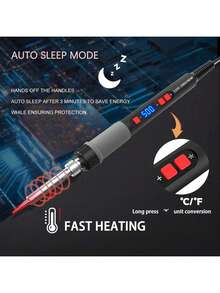 ILIBILIB HX5 90W 专业电烙铁，带欧标插头，110V-240V 电压，具备睡眠模式、液晶显示屏和精准温控（180-500°C，±1°C）——包含 5 个可互换烙铁头和 1 管 18g 焊锡丝