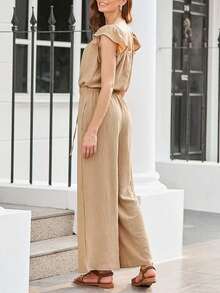 Womens Summer Loose Spaghetti Strap Short Jumpsuit Rompers - Albaricoque - Ver 2