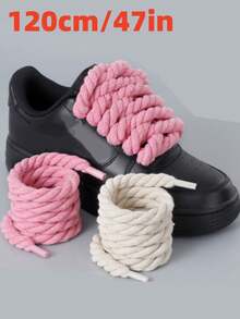 1 Pair 120cm/47.24 Inch Shoelaces With A Width Of 8mm,Hand-Woven Three-Strand Ropes With Vivid Colors And A Thickened Design, For Sports Shoes, Unisex For Women Men Sneakers Shoes, Casual Shoes,White Shoes,Basketball Shoes,Trainers Running Shoes Summer,Classic Versatile Rope Shoelaces,Replacement Laces,As Decorative Shoelaces, They Add Extra Charm To Your Footwear