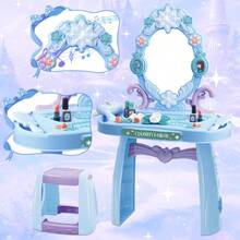 Makeup Princess Dressing Table With Mirror Pretend Play Vanity Set - Blue - View 2