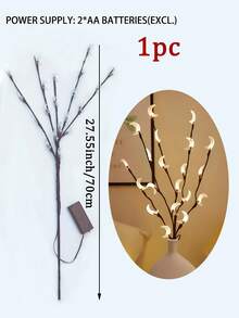 1个LED星月枝条装饰灯，人造枝条花灯，LED台灯，星月造型，花瓶装饰灯，节日装饰，派对景观灯，花瓶/枝条装饰，节日照明，LED台灯，卧室台灯，塑料人造台灯，电池供电（不含电池），适用于婚礼、订婚、卧室、书桌、家居、客厅等场所。 - 彩色 - 查看 13