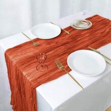 10 Pcs Terracotta Cheesecloth Table Runner Boho Gauze Cheesecloth Table Runner - Rust Red - View 2