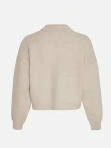 1pc Solid Color Knit Fabric Ribbed Front Button Pocket Cardigan, Suitable For Office, Home, Daily Wear, Autumn