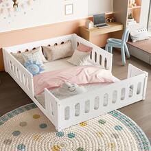 Wooden Platform Bed 140x200 With Railing, White