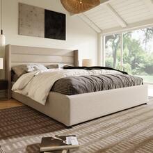Storage Bed, Upholstered Bed, Hydraulic Double Bed 140x200cm, Wooden Slatted Base, Bed With Metal Slatted Base, Linen, Beige