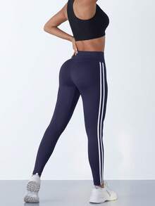 1pc Sporty 9/10 Length Yoga Pants Suitable For Fitness, Exercise, Outdoor Or Walking Scenario - 藏蓝色 - 查看 8