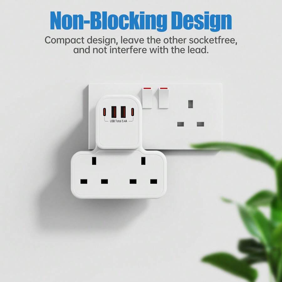 Multi-Function Power Strip, 2 AC Power Outlets, 2 USB-A, 2 USB-C Charging Ports, Suitable For 250V Household Appliances, UK Plug - UK Plug(220-240V) - View 1