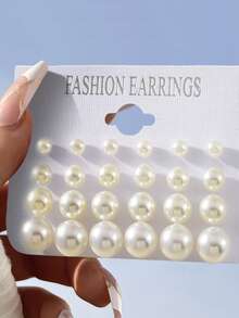 12 Pairs/Set Classic Minimalist Pearl Stud Earrings, Women's Jewelry, Summer Jewelry, Suitable For Daily Wear - Beige - View 6