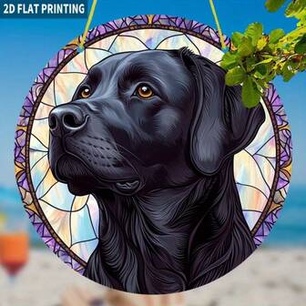 2D Plane, 1 Piece, Black Labrador Dog Sun Catcher - Round Acrylic Colored Glass Style Window Hanging Decoration, Vivid Dog Portrait With Floral Decoration, Very Suitable For Home Decoration, Pet Lovers And Holiday Gifts, Dog Decoration, Black Labrador Dog Sun Catcher Decoration, Dog Sun Catcher, For Windows, Window Hanging Decoration, Christmas Decoration