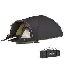 Outsunny 2-Person Tunnel Tent With 2 Rooms, 3000mm Waterproof Family Tent With Mesh Door, Side Windows And Carry Bag, 330x190x120cm, Black - Black - View 3