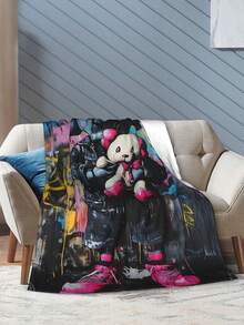 Kawss Kawaii Kaw Blanket The Ultimate Anime Fan Gift - Luxuriously Soft Flannel Blanket, Cartoon Printed Throw For Home, Camping, Travel, Perfect For Christmas & Birthdays - 黑色 - 查看 6