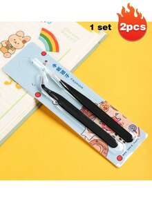 2pcs/Set Stainless Steel Tweezers Set (Straight & Curved), Includes Eyelash Tweezers, Tweezer Stickers And Paper Tape Clips, Multi-Functional Set For Stationery, DIY Scrapbooking, Albums, School Supplies, Macaron Crafts, Cooking, Stickers, Albums, Eyelashes, Jewelry Making, Models And More. - Multicolor - View 18