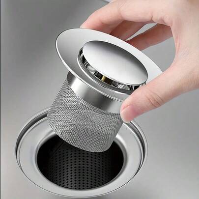 1pc 304 Stainless Steel Kitchen Sink Filter With Brass Spring Core, Anti Clogging Basket, Anti Odor Spring Filter Drain, Suitable For Dishwashing Sink Kitchen Items Kitchen Accessories Kitchen Tools