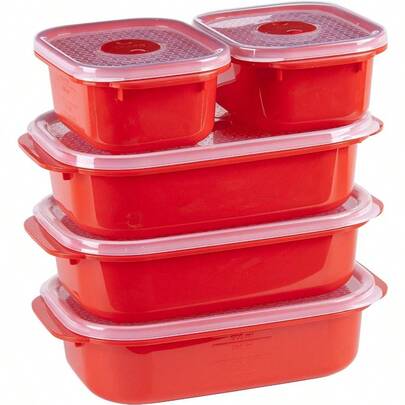 Decor Microsafe Oblong Set Pack Of 5 Pieces Red