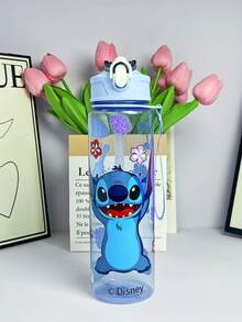 Disney 1 pieza Botella de agua transparente ultra delgada  genuina Stitch de 800ml/27oz en azul, rosa, morado, verde, de gran capacidad con pajita y asa portátil ajustable, regalo de Navidad, regalo de Acción de Gracias, regalo de cumpleaños (algunas partes pueden ser aleatorias)