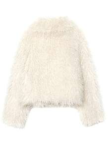 秋冬新款仿狐狸毛内衬加厚时尚仿皮草蓬松女式外套，优雅纯色翻领长袖休闲宽松街头风女式冬季外套 - 杏色 - 查看 7