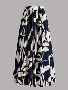 Falda de cintura alta con diseño suelto y estampado de tinta único, favorecedora, para mujer, de EARO - Azul oscuro - Ver 3